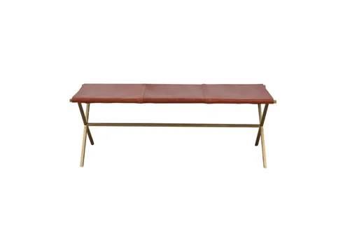 OTT 0009 - Tan Leather Bench/Ottoman with Brass Cross Legs