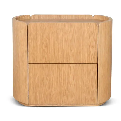 Natural Oak Veneer Contemporary 2 Drawer Bedside Table - BST 0038