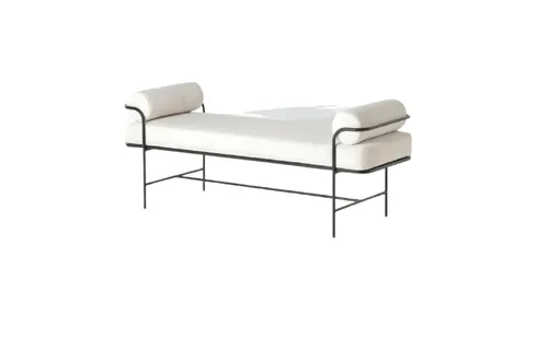 OTT 0017 - Ottoman - Black Frame with White Fabric Bench Cushion 