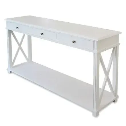 CN 7714 - Hamptons Style White Timber Console with Cross Sides