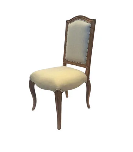 DC 0008 - Studded Natural Fabric Dining Chair with Natural Wooden Legs