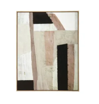 AW 8001 - Abstract Black Olive Ivory Canvas in a Medium Natural Timber Frame 