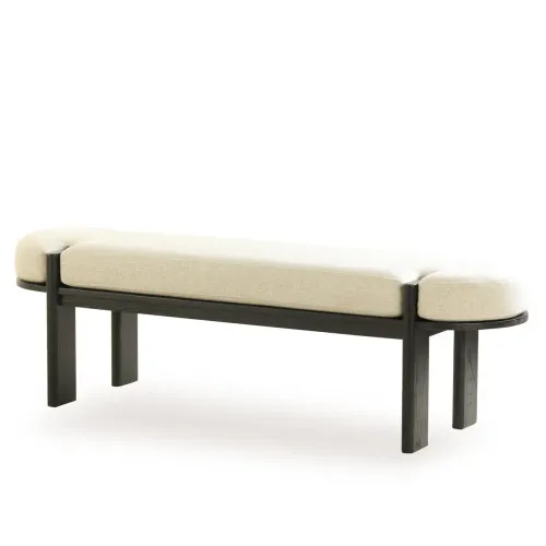 OTT 0018 - Ottoman - Beige Linen on Black Oak Bench
