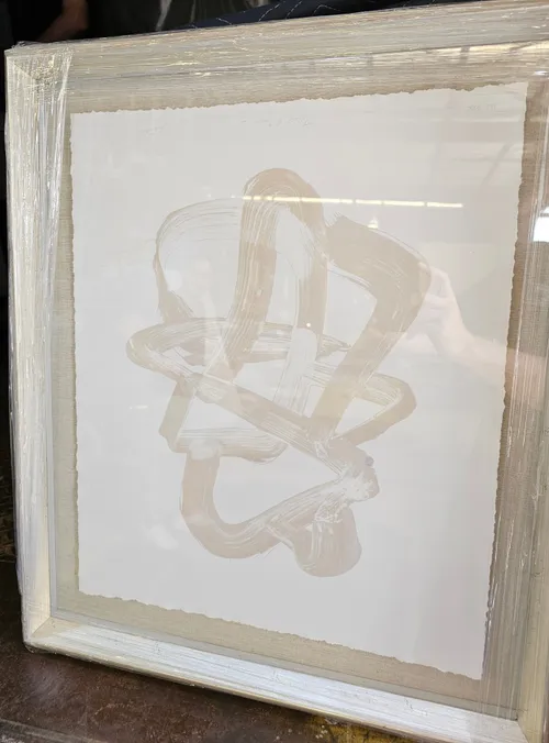 AW 0334 - Gold Line Pattern Print Encased in Small Framed Glass 