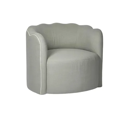OC 0041 - Occasional Chair - Scalloped & Curved in Mint Fabric with White Piping