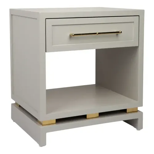 BST 0043 - Small Single Drawer & Nook Bedside Table in Satin Grey with Gold Fittings