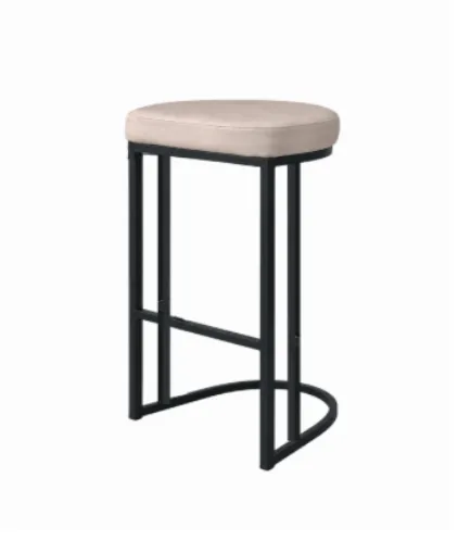 STL 0041 - Counter Stool - Black Metal Frame with Light Stone Leather Seat