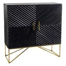 BF 7075 - Cabinet - Black Timber with Diagonal Ribbed Door Pattern
