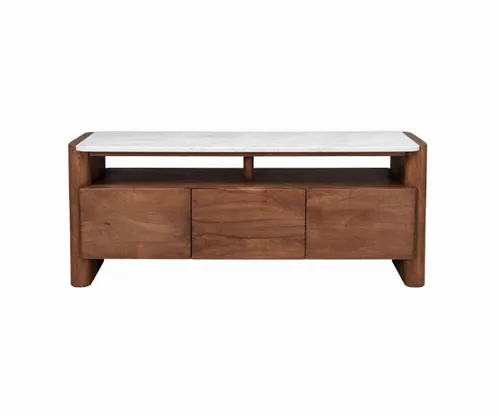 ENT 0023 - Entertainment Unit - Mid-Century Style in Walnut with White Marble Top