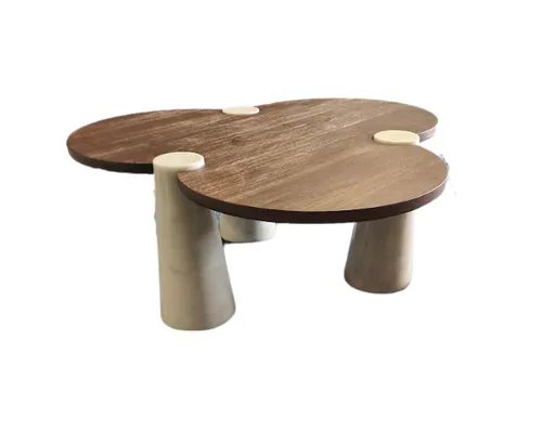 CT 0110 - Coffee Table with Dark Timber Flower Petal Top & White Marble Pillar Legs