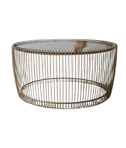CT 8026 - Coffee Table - Round Gold Wire Base with Black Glass Top