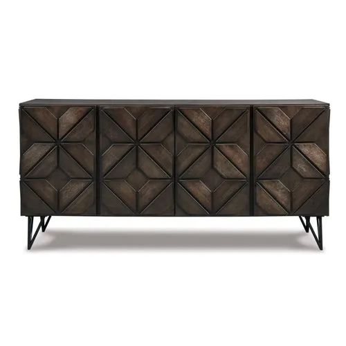 BF 0018 - Dark Expresso Credenza with Carved Geometric Overlay - Luxe