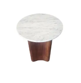 ST 0151 - Side Table - Circular White Marble Top on Red Timber Sculptured Base
