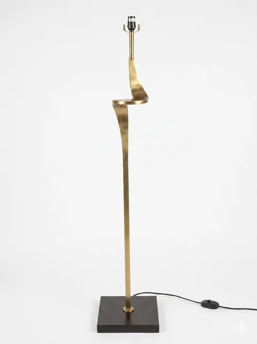 FL 7881 - Floor Lamp - Walnut Base with Brass Twist Stem