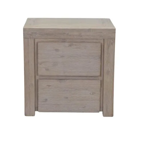 Two Drawer White Wash Contemporary Bedside Table - BST 6048