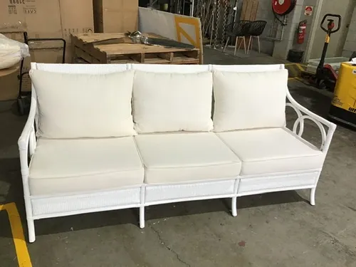 OD SF 9215 - Outdoor - Sofa - 3 Seater White Bamboo with Cream Cushions 