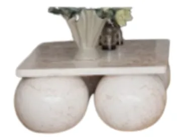 CT 0054 - Coffee Table - Red Lined White Marble Rectangle Top with Four Spheric Legs