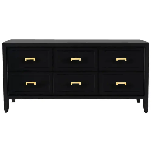 BF 7796 -  Black 6 Drawer Buffet with Gold Handles  - Standard Range