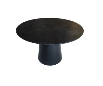 DT 1005 - Dining Table - Round Black Wood with Solid Wood Conical Base
