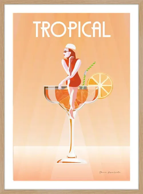AW 0515 - Artwork - Medium - Tropical Cocktail in Natural Frame