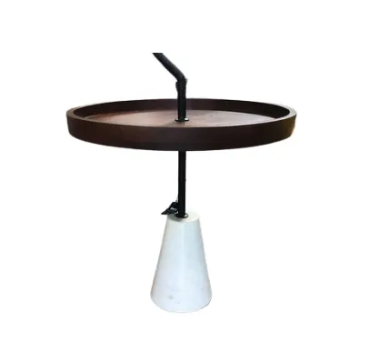 ST 6084 - Side Table - White Marble Base with Beach Timber Tray Top