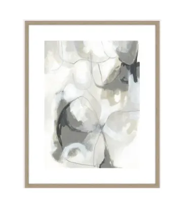 AW 0290 - Artwork - Medium - Faded Black/White & Grey Abstract Lines Oil Painting Encased in Glass & Wood Frame