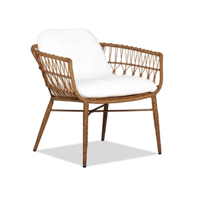 OD OC 7784 - Outdoor - Dining Chair - Curved Back Lattice Tan Wicker Lattice with Ivory Seat Cushions