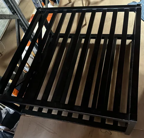 CT 0066 - Coffee Table - Square Slatted Timber with Inlaid Glass Top