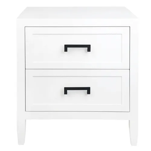BST 0042 - White Satin 2 Drawer Large Bedside Table with Brushed Black Handles