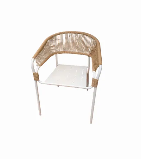 OD OC 0017 - White Metal & Natural Rope Premium Outdoor Dining Chair