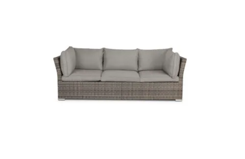 OD SF 6318 - Outdoor - Sofa - Light Brown Wicker 3 Seater with Grey Cushions