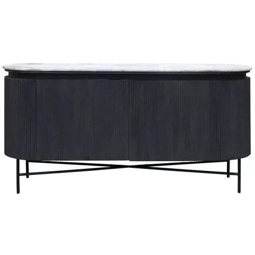 BF 7074 - Oval Shaped Charcoal Sideboard/Buffet with Marble Top & Fluted Detailing - Standard Range