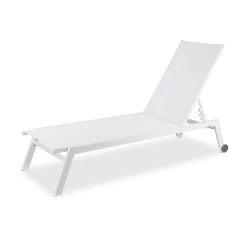 SL 0004 - Outdoor - Sun Lounge - White Aluminium Frame with White Nylon Fabric (On Wheels) 