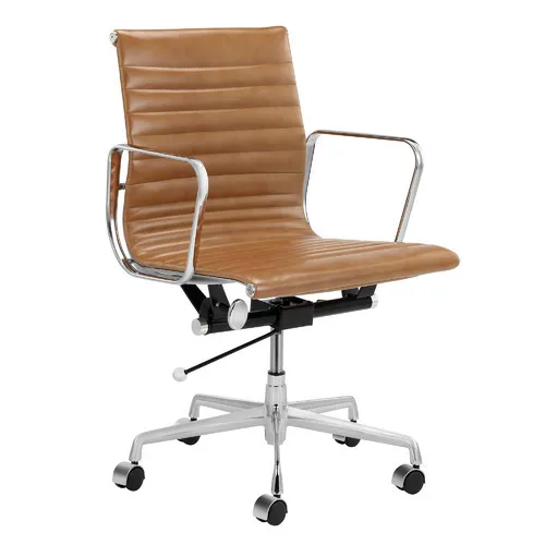 OC 1234 - Office Chair - Tan Leather Ribbed with Chrome Frame