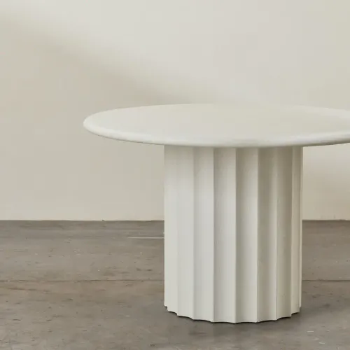 DT 0012 - Table Base  - Circular White Cement Textured Scalloped Pedestal