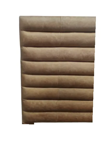 BH 6546 - Queen Bedhead - Tan Distressed Leather Rolled Panels
