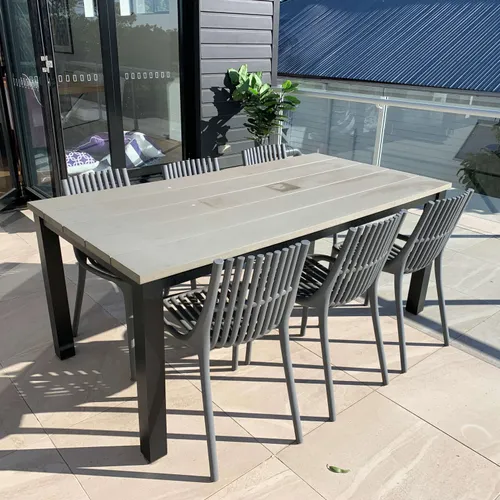 OD DT 1002 - Outdoor - Dining Table - Brushed Grey Panelled Top with Black Aluminium Frame 8 Seater