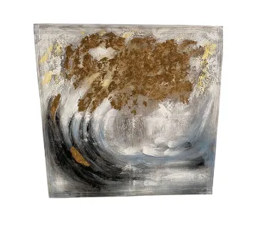 AW 1895 - Artwork - Medium - Ocean & Gold Metallic Shimmer Swirl Canvas