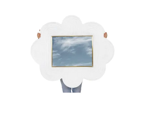 MIR 8028 - Mirror - White - Wooden Carving with Brass Cladding