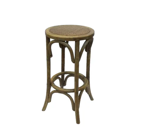 STL 0001 - Bar Stool - Caramel Timber Frame with Natural Circular Rattan Seat