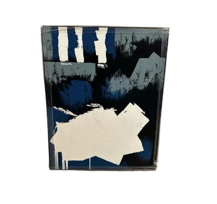 AW 0288 - Artwork - Extra Large - Blue, Black & White Abstract Canvas in Wood Frame