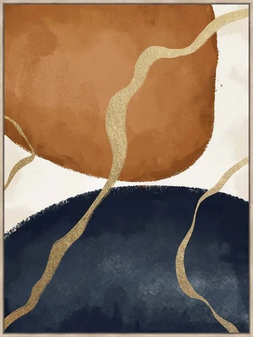 AW 1932 - Artwork - Extra Large - Decorative Abstract Gold, Cream & Blue Canvas