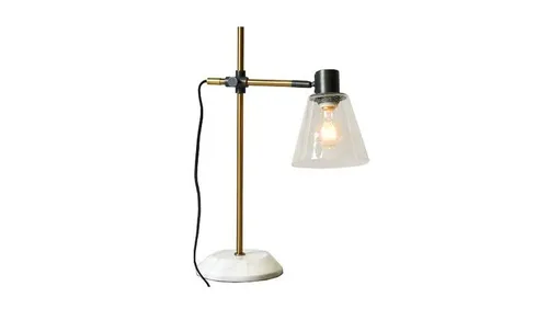 LP 0587 - Desk Lamp - Marble Base with Copper & Black Stem & Clear Shade