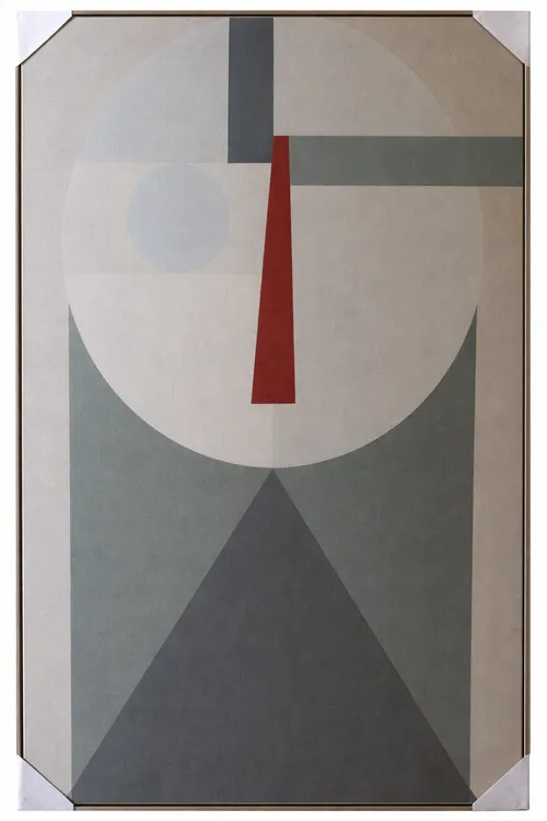 AW 0242 - Artwork - Medium - Abstract Geometric Face Grey & Green Tones Canvas