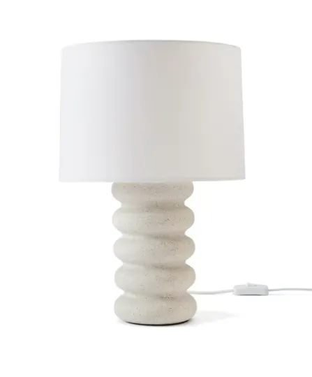 LP 0129 - Table Lamp - Ceramic Mottled Grey Contoured Base with White Drum Shade