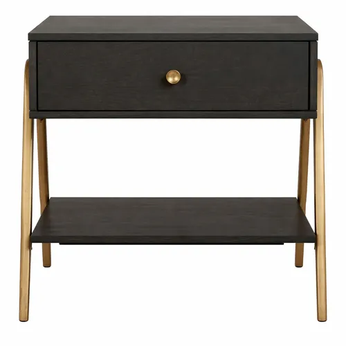 BST 3272 - Bedside Table - Single Draw Black with Gold Legs