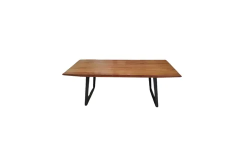DT 0002 - Dining Table - Rectangle Polished Timber Top with Brushed Steel Trapezoid Frame