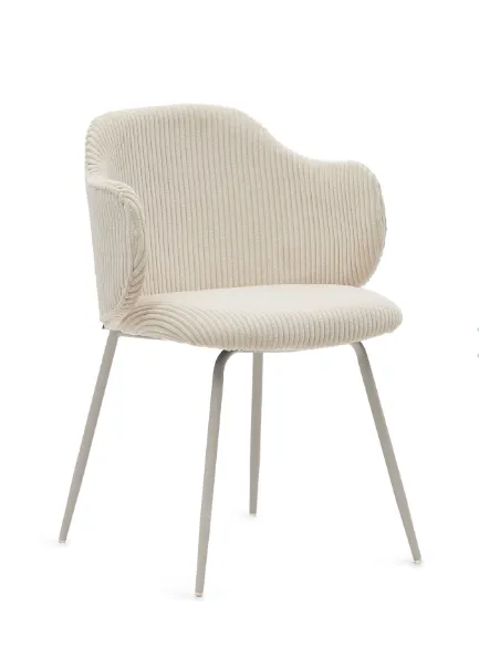 DC 0037 - Dining Chair - Beige Corduroy with Steel Legs & Small Arm Rests