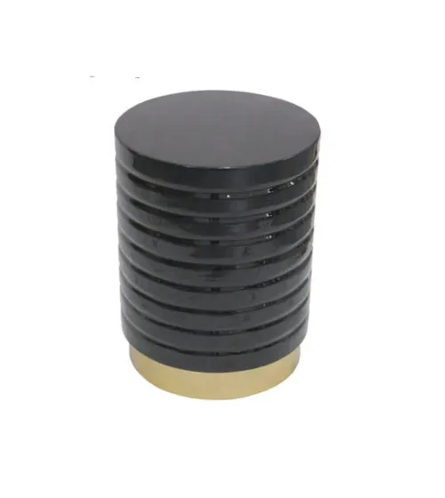 ST 0114 - Side Table - Odyssey Black Drum Ribbed Cylindric with Gold Trim
