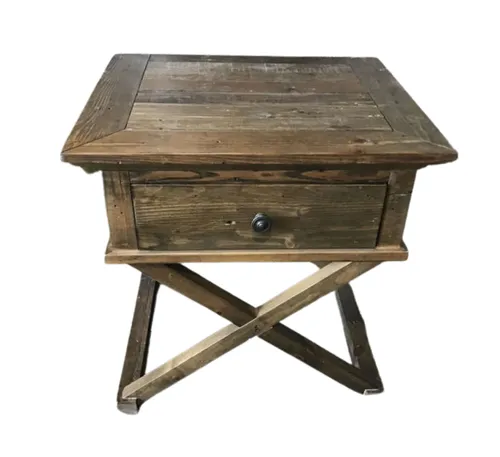 BST 9127 - Bedside Table - Single Drawer - Natural Timber with Cross Legs 